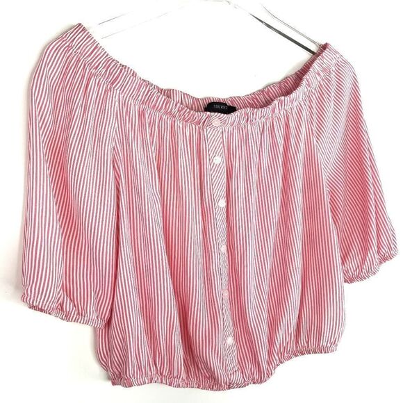 Forever 21》Candy Stripe Off The Shoulder Crop Top - Picture 2 of 10